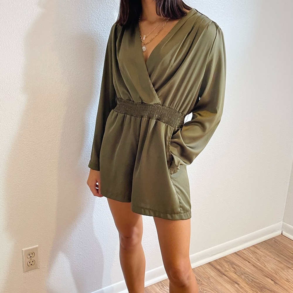 goodtime olive green silky romper